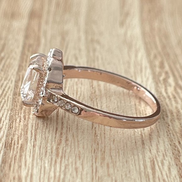 Vintage Radiant Floral White Sapphire Halo Ring - Rose Gold Plated - Picture 2 of 5